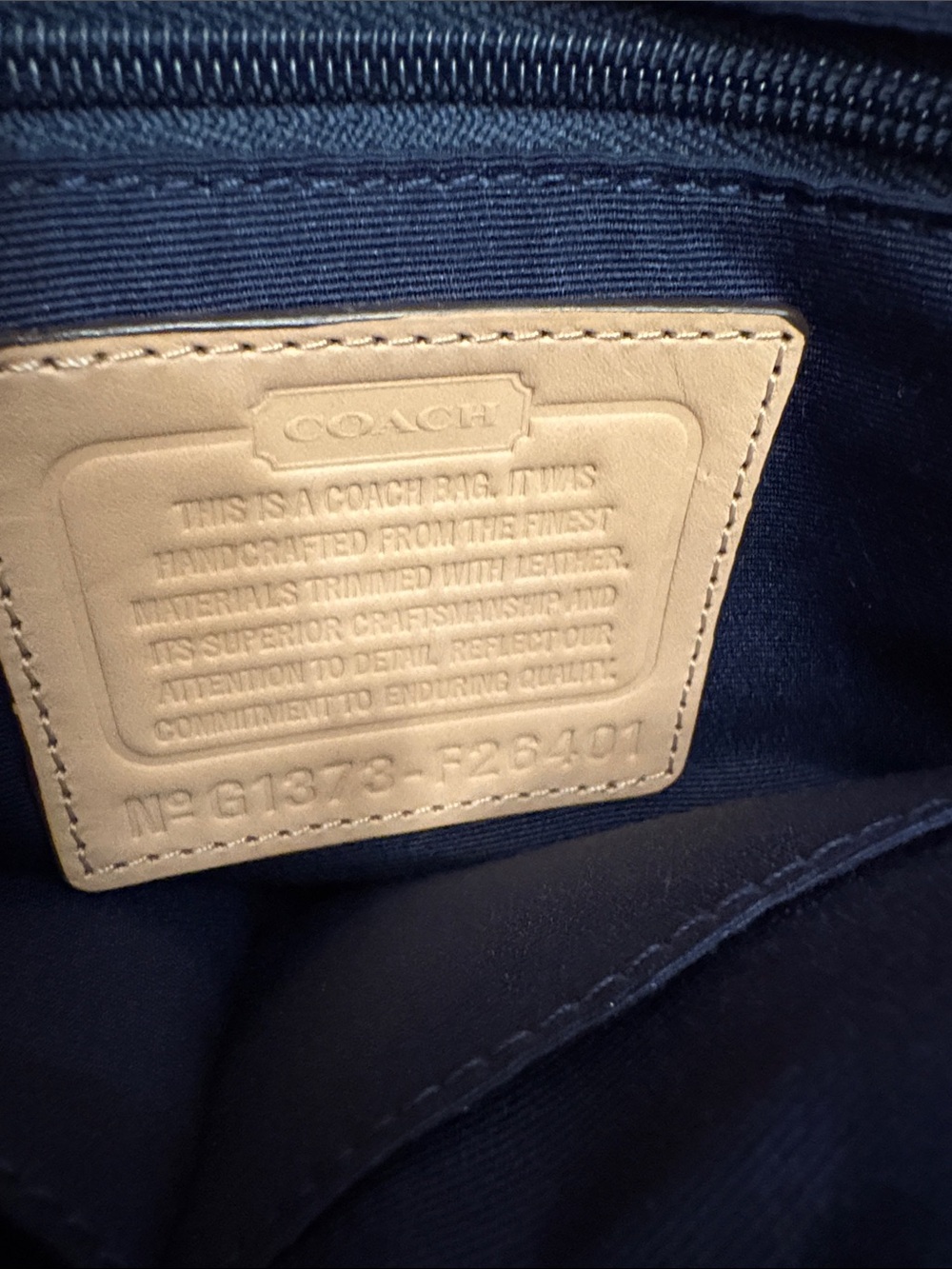 Coach Navy and Black Signature Small Tote with Tan Leather Trim - Picture 3 of 16